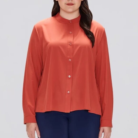 Cotidie Women's M Brick Terracotta Adeline Long Sleeve Button Down Pleated Top - Picture 2 of 13
